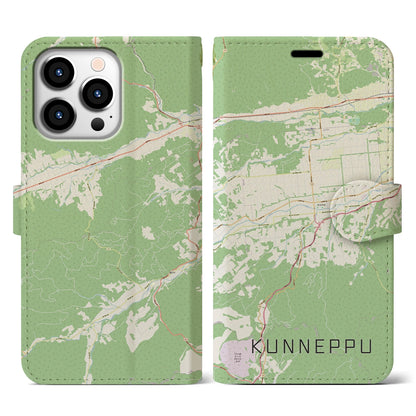 【訓子府（北海道）】地図柄iPhoneケース（手帳タイプ）ナチュラル・iPhone 13 Pro 用