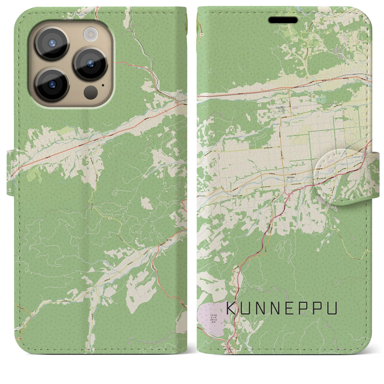 【訓子府】地図柄iPhoneケース（手帳両面タイプ・ナチュラル）iPhone 14 Pro Max 用