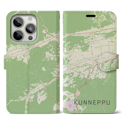 【訓子府（北海道）】地図柄iPhoneケース（手帳タイプ）ナチュラル・iPhone 15 Pro 用