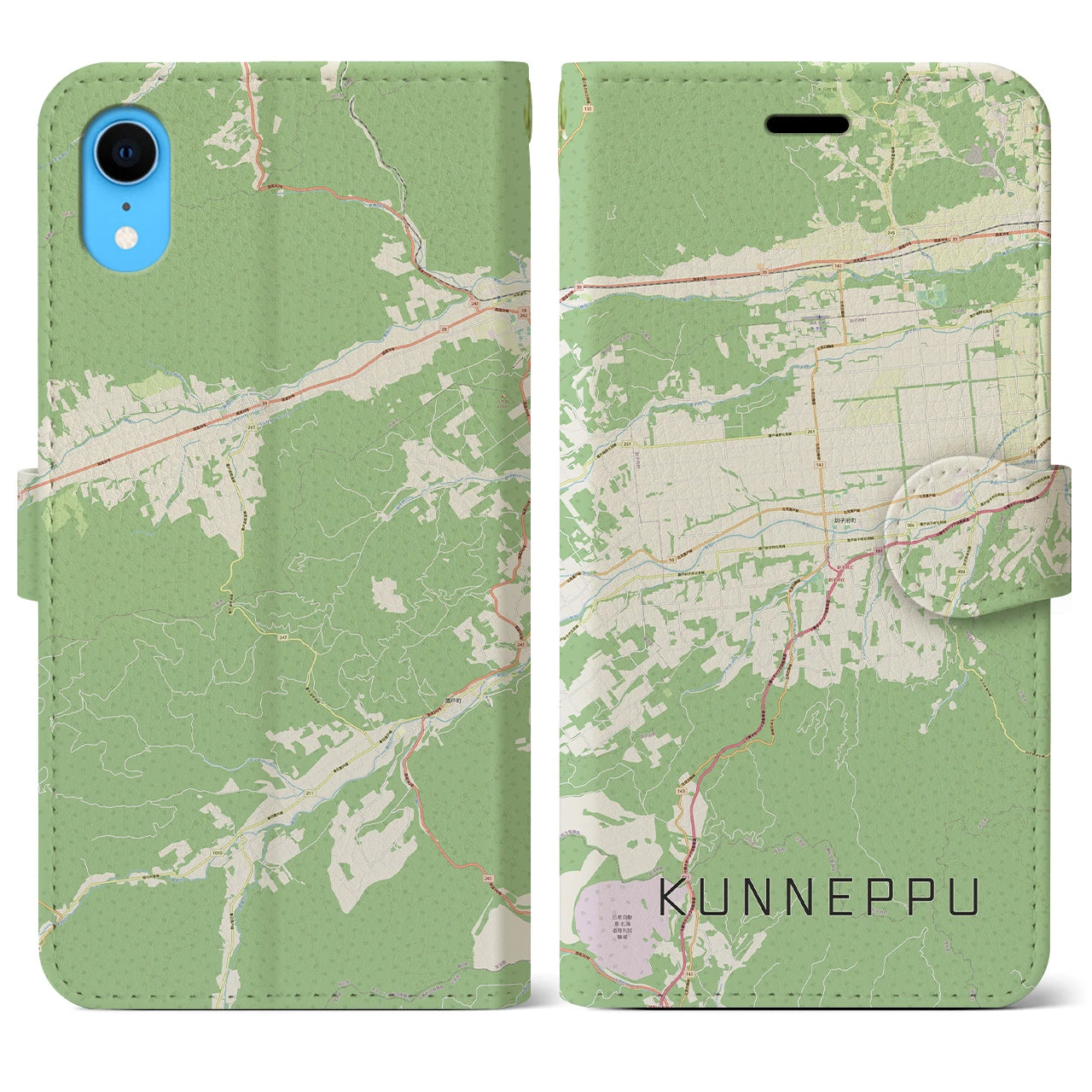 【訓子府】地図柄iPhoneケース（手帳両面タイプ・ナチュラル）iPhone XR 用