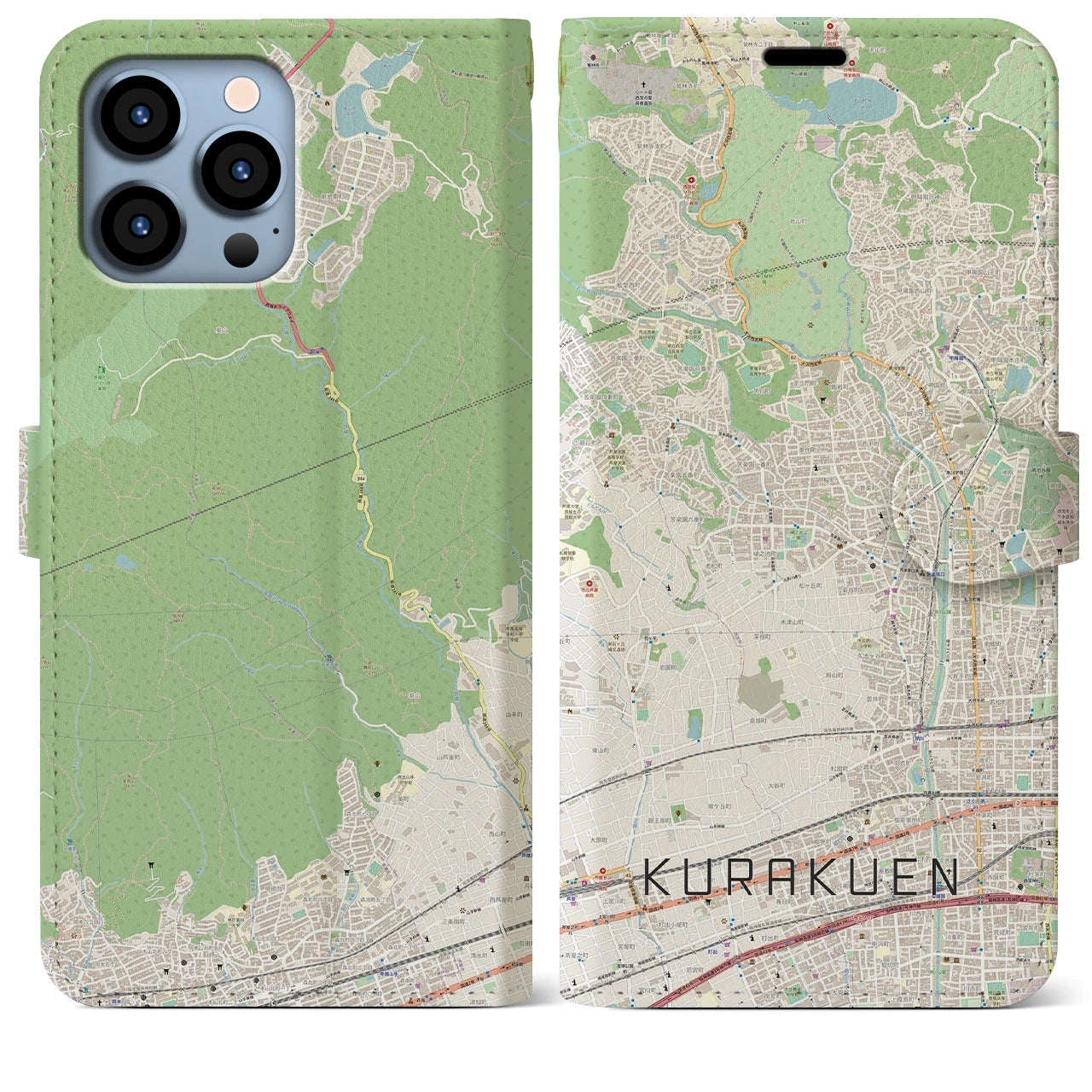 【苦楽園】地図柄iPhoneケース（手帳両面タイプ・ナチュラル）iPhone 13 Pro Max 用