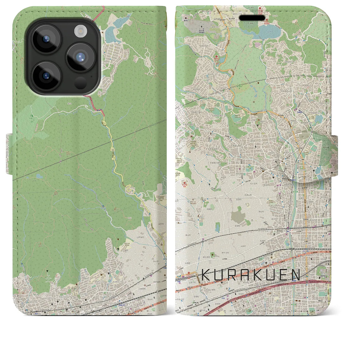 【苦楽園】地図柄iPhoneケース（手帳両面タイプ・ナチュラル）iPhone 15 Pro Max 用
