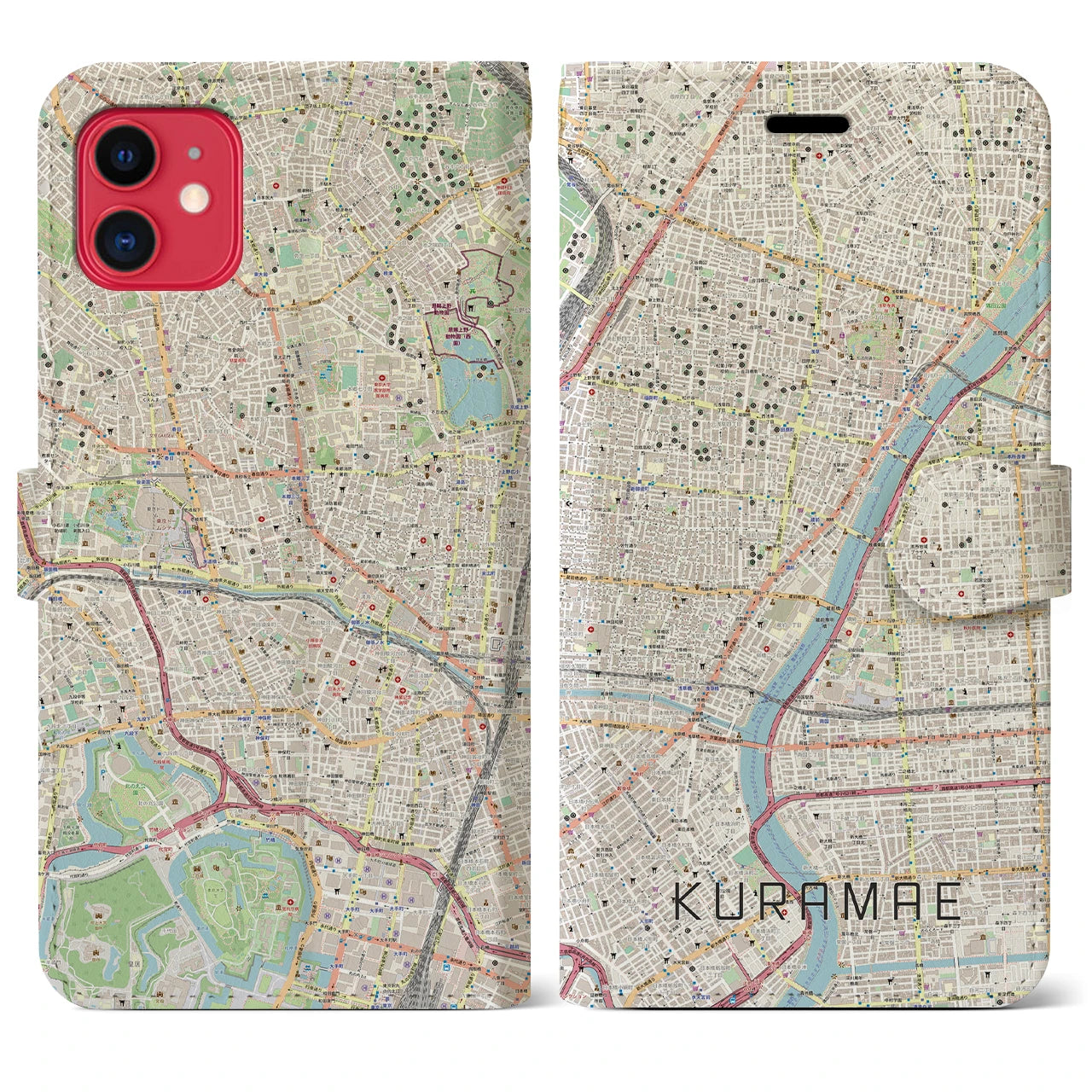 【蔵前】地図柄iPhoneケース（手帳両面タイプ・ナチュラル）iPhone 11 用