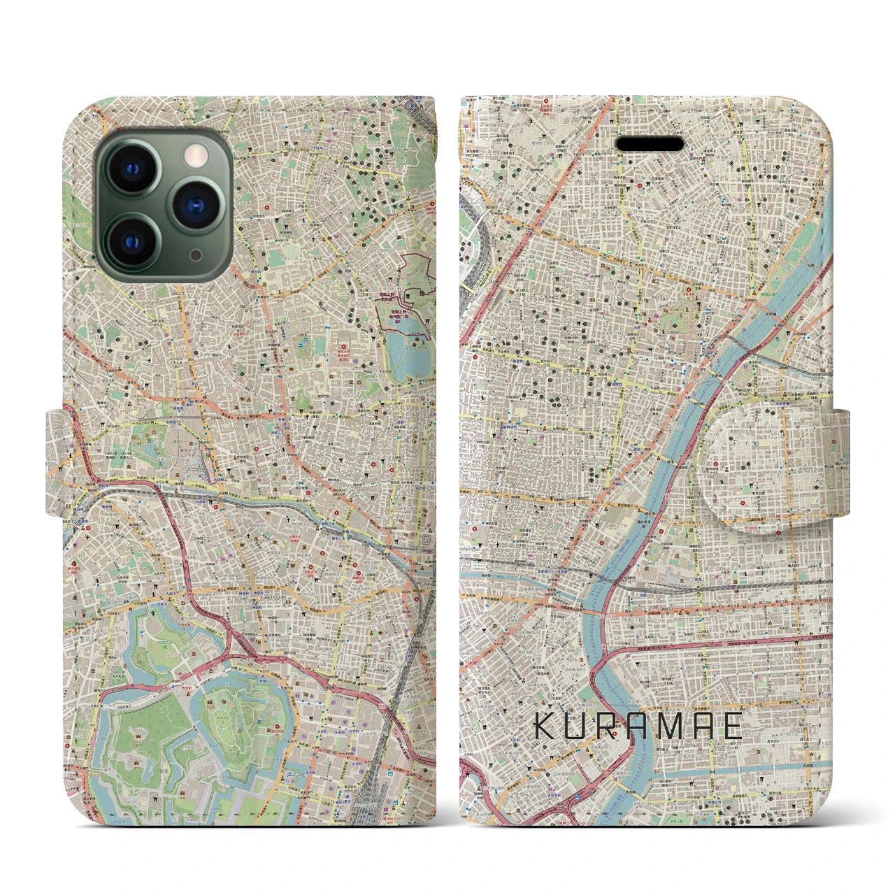【蔵前】地図柄iPhoneケース（手帳両面タイプ・ナチュラル）iPhone 11 Pro 用
