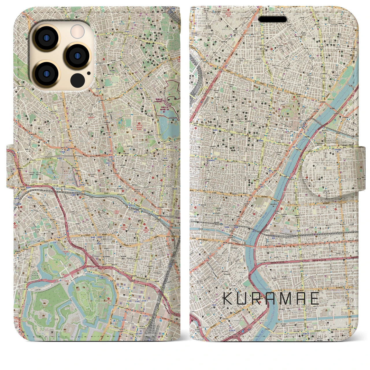 【蔵前】地図柄iPhoneケース（手帳両面タイプ・ナチュラル）iPhone 12 Pro Max 用