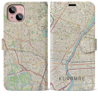 【蔵前】地図柄iPhoneケース（手帳両面タイプ・ナチュラル）iPhone 15 Plus 用