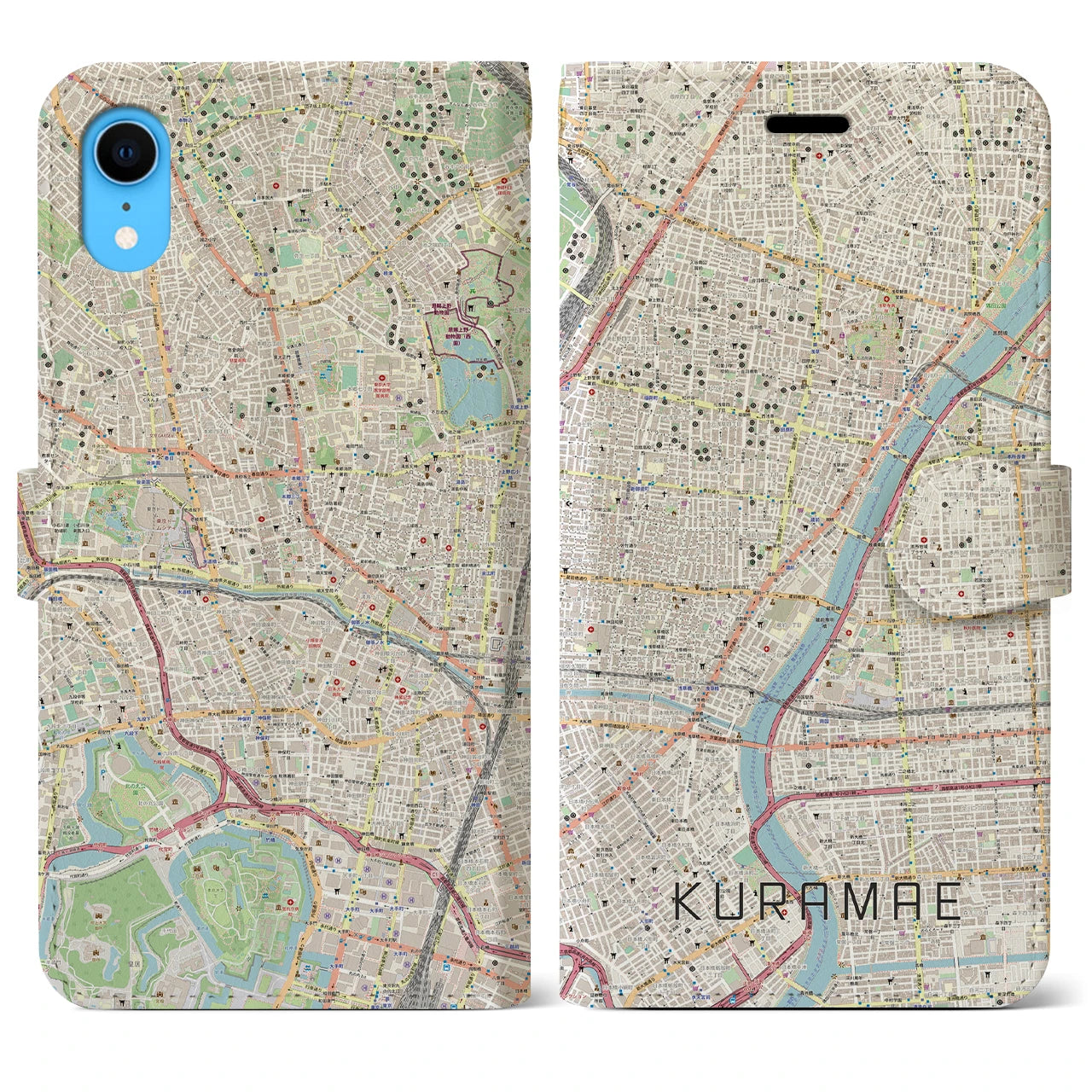 【蔵前】地図柄iPhoneケース（手帳両面タイプ・ナチュラル）iPhone XR 用