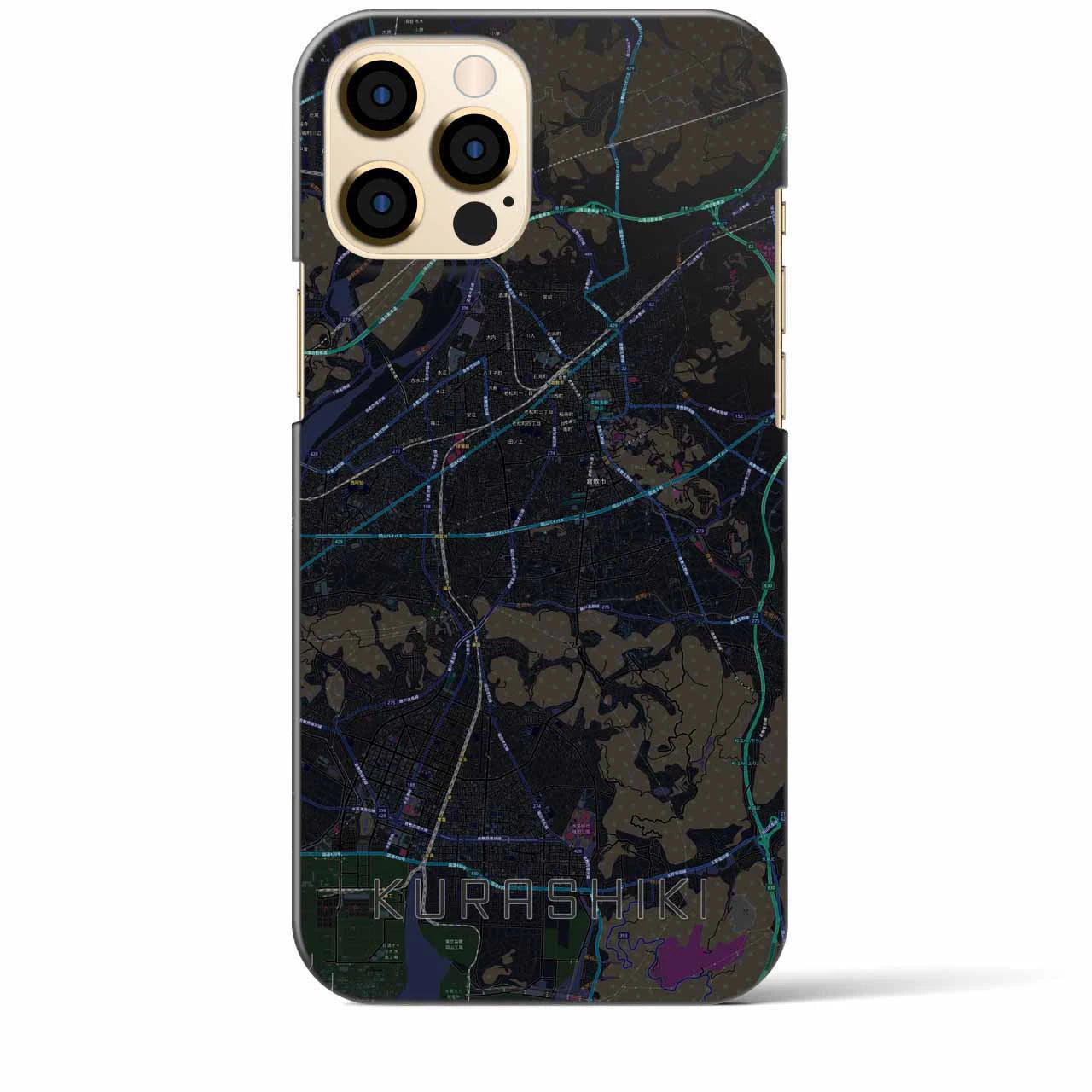 【倉敷】地図柄iPhoneケース（バックカバータイプ・ブラック）iPhone 12 Pro Max 用
