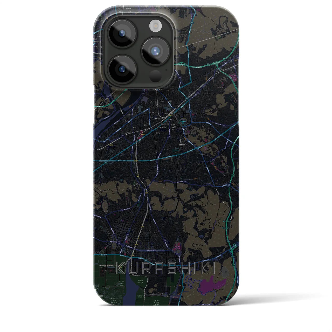 【倉敷】地図柄iPhoneケース（バックカバータイプ・ブラック）iPhone 15 Pro Max 用