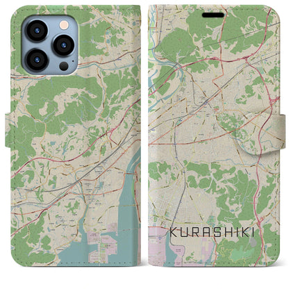 【倉敷（岡山県）】地図柄iPhoneケース（手帳タイプ）ナチュラル・iPhone 13 Pro Max 用