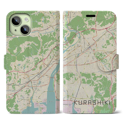 【倉敷（岡山県）】地図柄iPhoneケース（手帳タイプ）ナチュラル・iPhone 15 用
