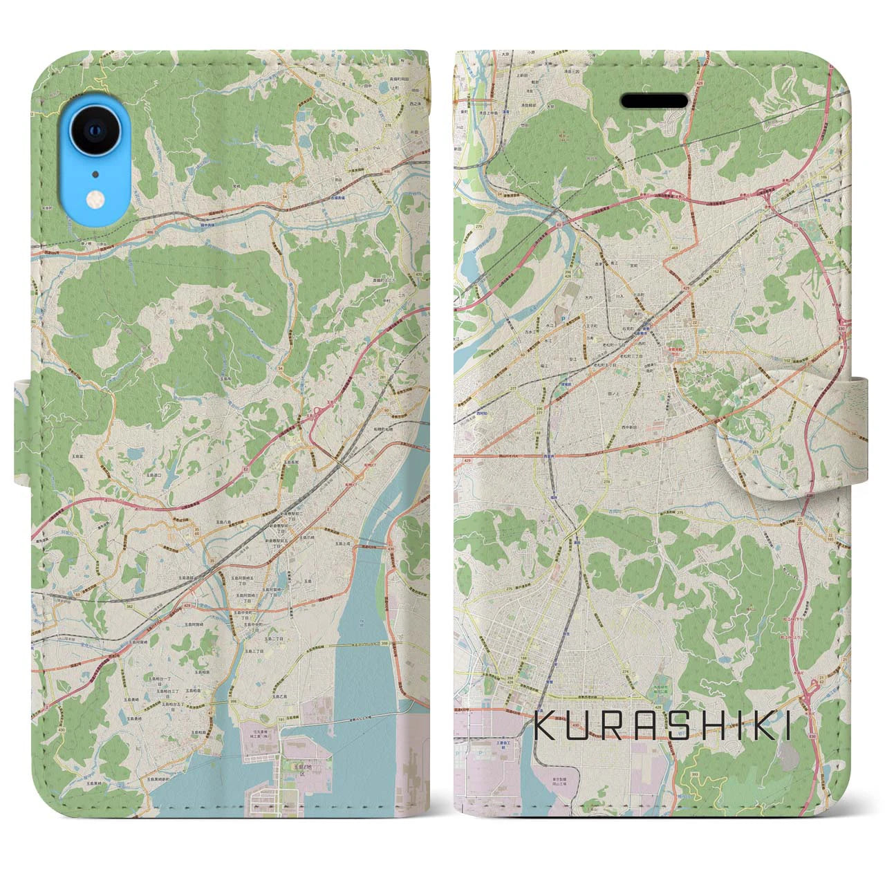 【倉敷】地図柄iPhoneケース（手帳両面タイプ・ナチュラル）iPhone XR 用