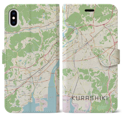 【倉敷（岡山県）】地図柄iPhoneケース（手帳タイプ）ナチュラル・iPhone XS Max 用