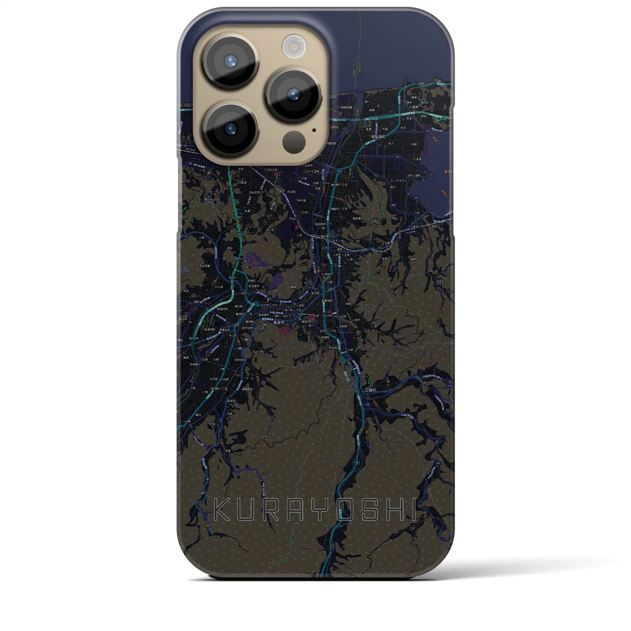 【倉吉】地図柄iPhoneケース（バックカバータイプ・ブラック）iPhone 14 Pro Max 用