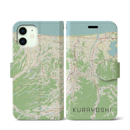 【倉吉（鳥取県）】地図柄iPhoneケース（手帳タイプ）ナチュラル・iPhone 12 mini 用