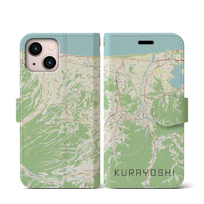 【倉吉（鳥取県）】地図柄iPhoneケース（手帳タイプ）ナチュラル・iPhone 13 mini 用