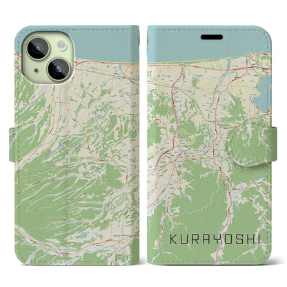 【倉吉（鳥取県）】地図柄iPhoneケース（手帳タイプ）ナチュラル・iPhone 15 用