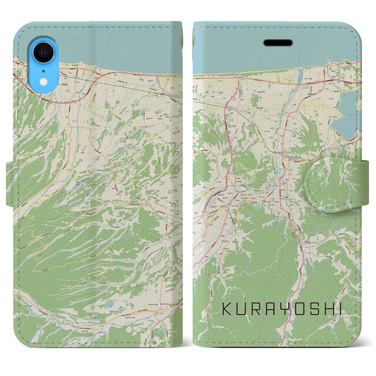 【倉吉】地図柄iPhoneケース（手帳両面タイプ・ナチュラル）iPhone XR 用
