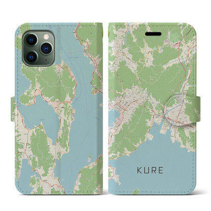【呉（広島県）】地図柄iPhoneケース（手帳タイプ）ナチュラル・iPhone 11 Pro 用