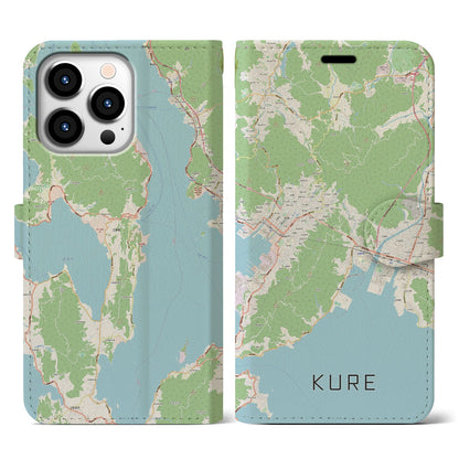 【呉（広島県）】地図柄iPhoneケース（手帳タイプ）ナチュラル・iPhone 13 Pro 用