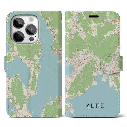 【呉（広島県）】地図柄iPhoneケース（手帳タイプ）ナチュラル・iPhone 14 Pro 用