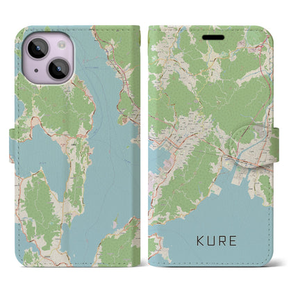 【呉（広島県）】地図柄iPhoneケース（手帳タイプ）ナチュラル・iPhone 14 用