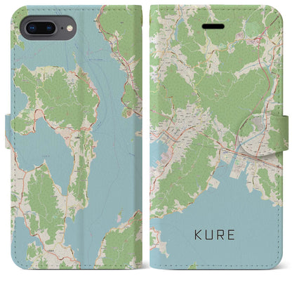 【呉（広島県）】地図柄iPhoneケース（手帳タイプ）ナチュラル・iPhone 8Plus /7Plus / 6sPlus / 6Plus 用