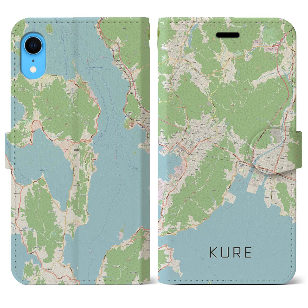 【呉】地図柄iPhoneケース（手帳両面タイプ・ナチュラル）iPhone XR 用