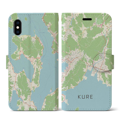 【呉（広島県）】地図柄iPhoneケース（手帳タイプ）ナチュラル・iPhone XS / X 用