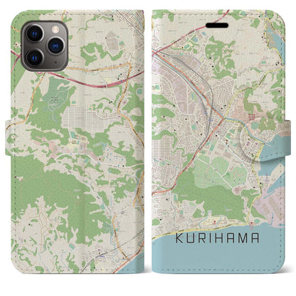 【久里浜（神奈川県）】地図柄iPhoneケース（手帳タイプ）ナチュラル・iPhone 11 Pro Max 用