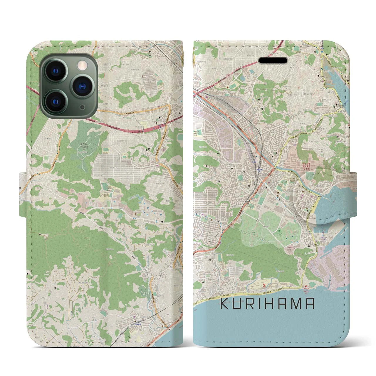 【久里浜】地図柄iPhoneケース（手帳両面タイプ・ナチュラル）iPhone 11 Pro 用