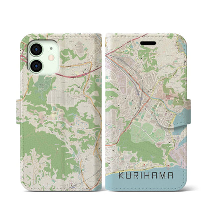 【久里浜（神奈川県）】地図柄iPhoneケース（手帳タイプ）ナチュラル・iPhone 12 mini 用