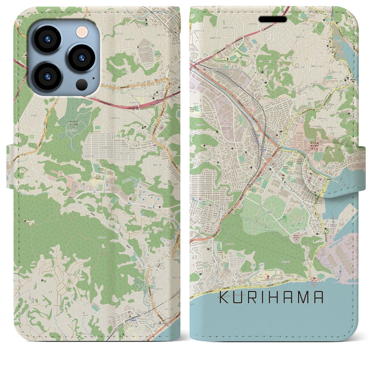 【久里浜】地図柄iPhoneケース（手帳両面タイプ・ナチュラル）iPhone 13 Pro Max 用