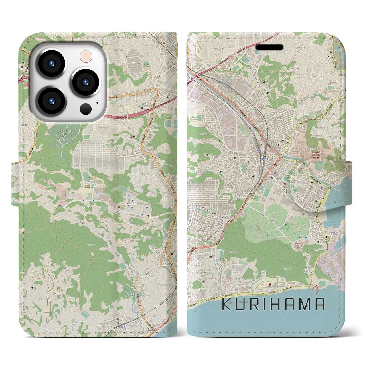 【久里浜】地図柄iPhoneケース（手帳両面タイプ・ナチュラル）iPhone 13 Pro 用