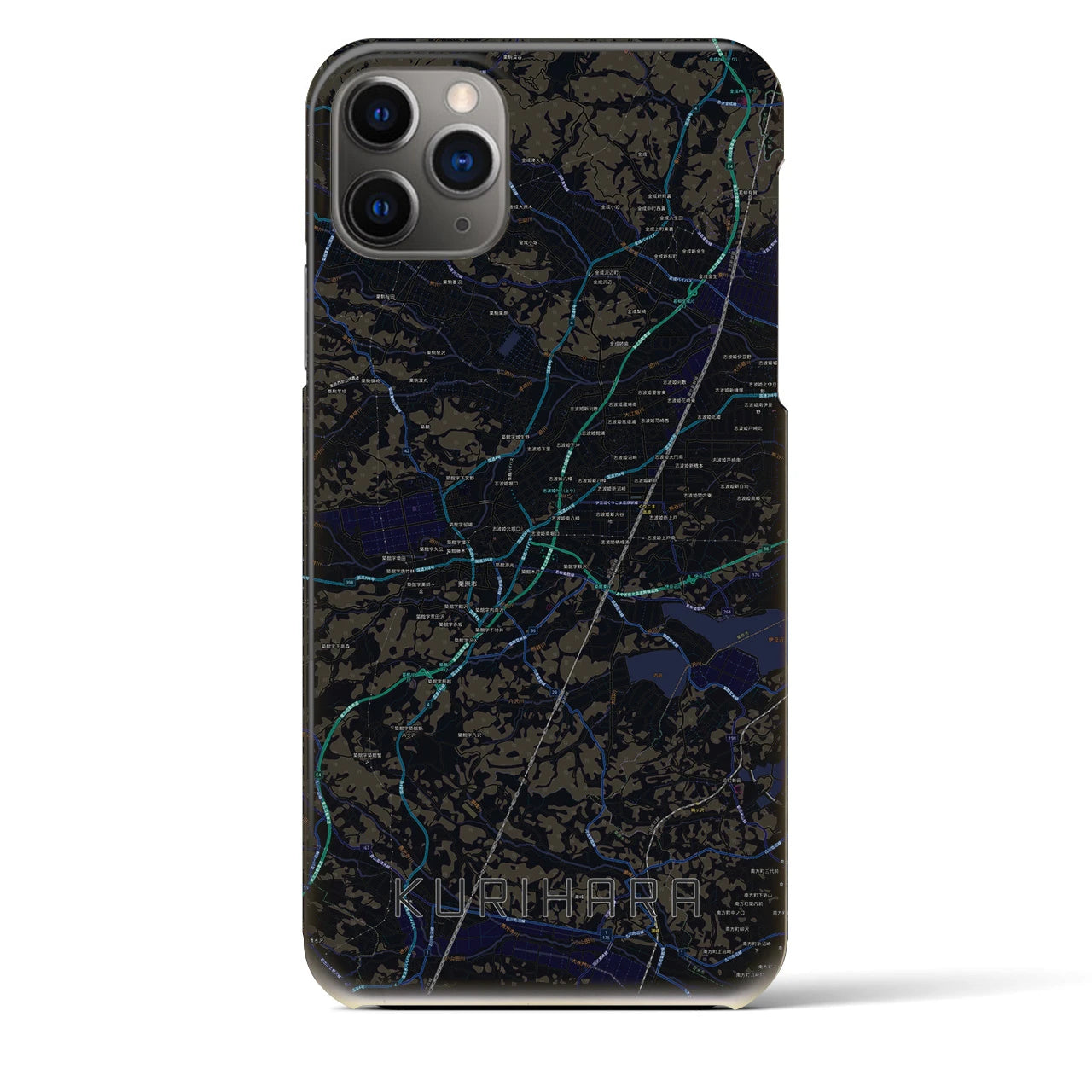 【栗原】地図柄iPhoneケース（バックカバータイプ・ブラック）iPhone 11 Pro Max 用