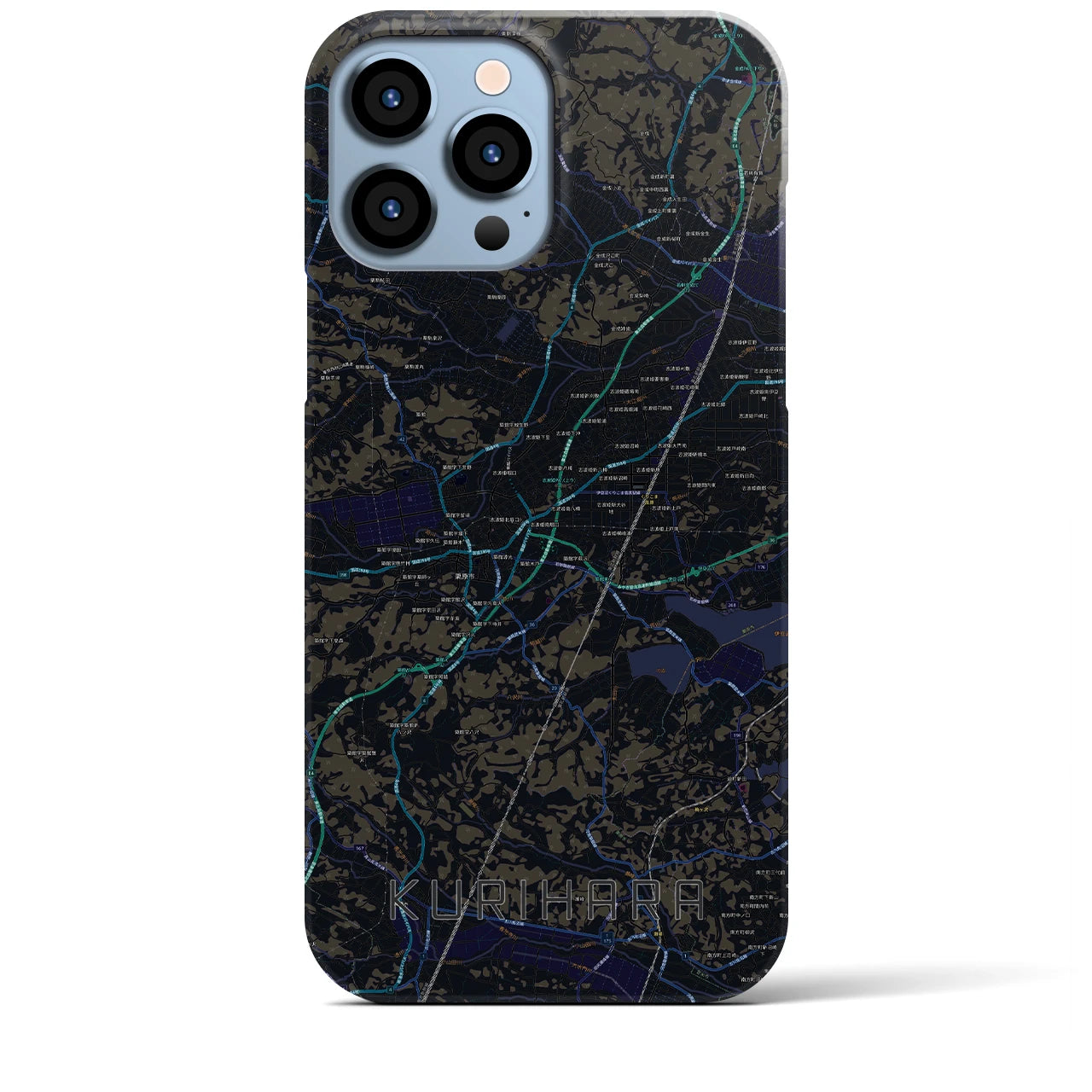 【栗原】地図柄iPhoneケース（バックカバータイプ・ブラック）iPhone 13 Pro Max 用
