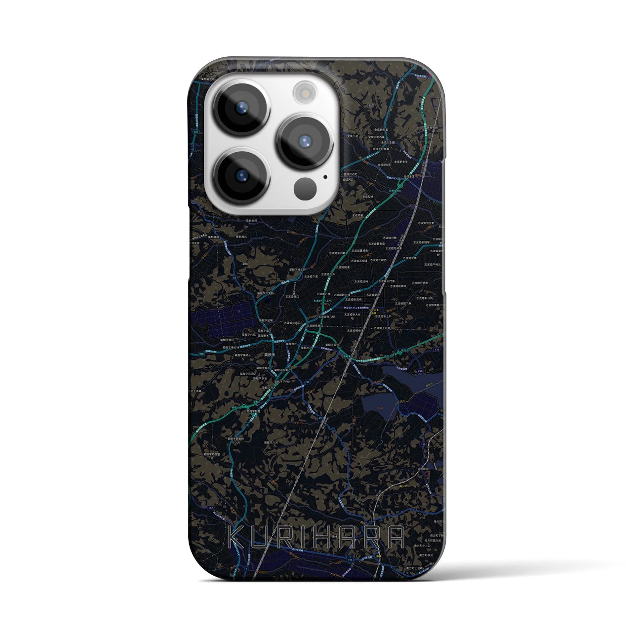 【栗原】地図柄iPhoneケース（バックカバータイプ・ブラック）iPhone 14 Pro 用