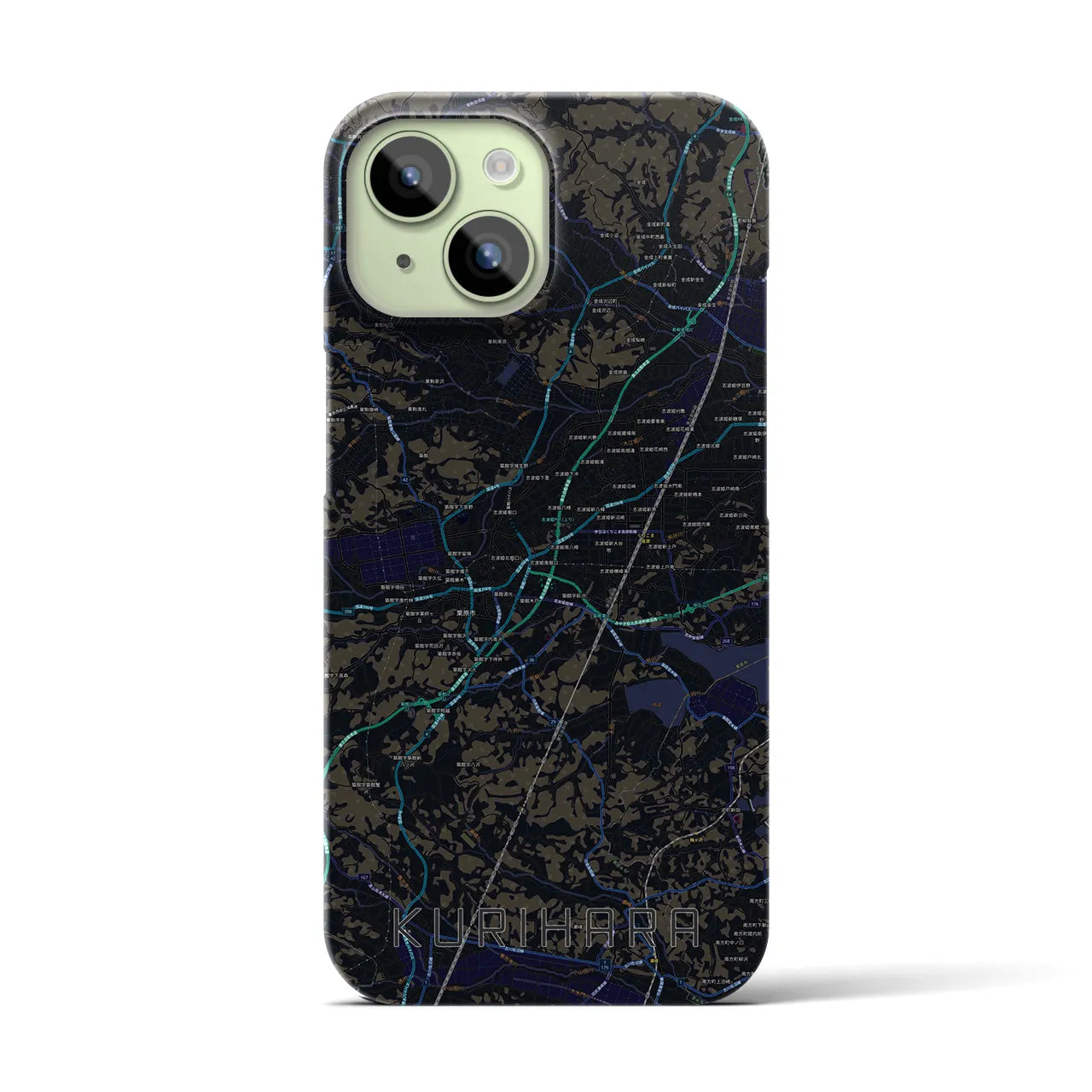 【栗原】地図柄iPhoneケース（バックカバータイプ・ブラック）iPhone 15 用