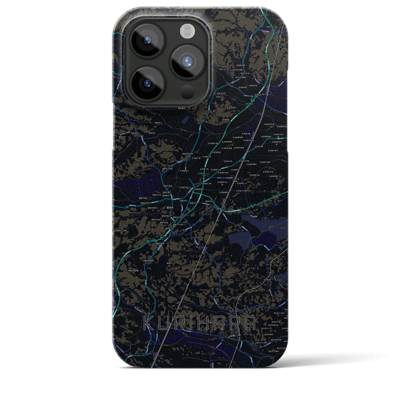 【栗原】地図柄iPhoneケース（バックカバータイプ・ブラック）iPhone 15 Pro Max 用