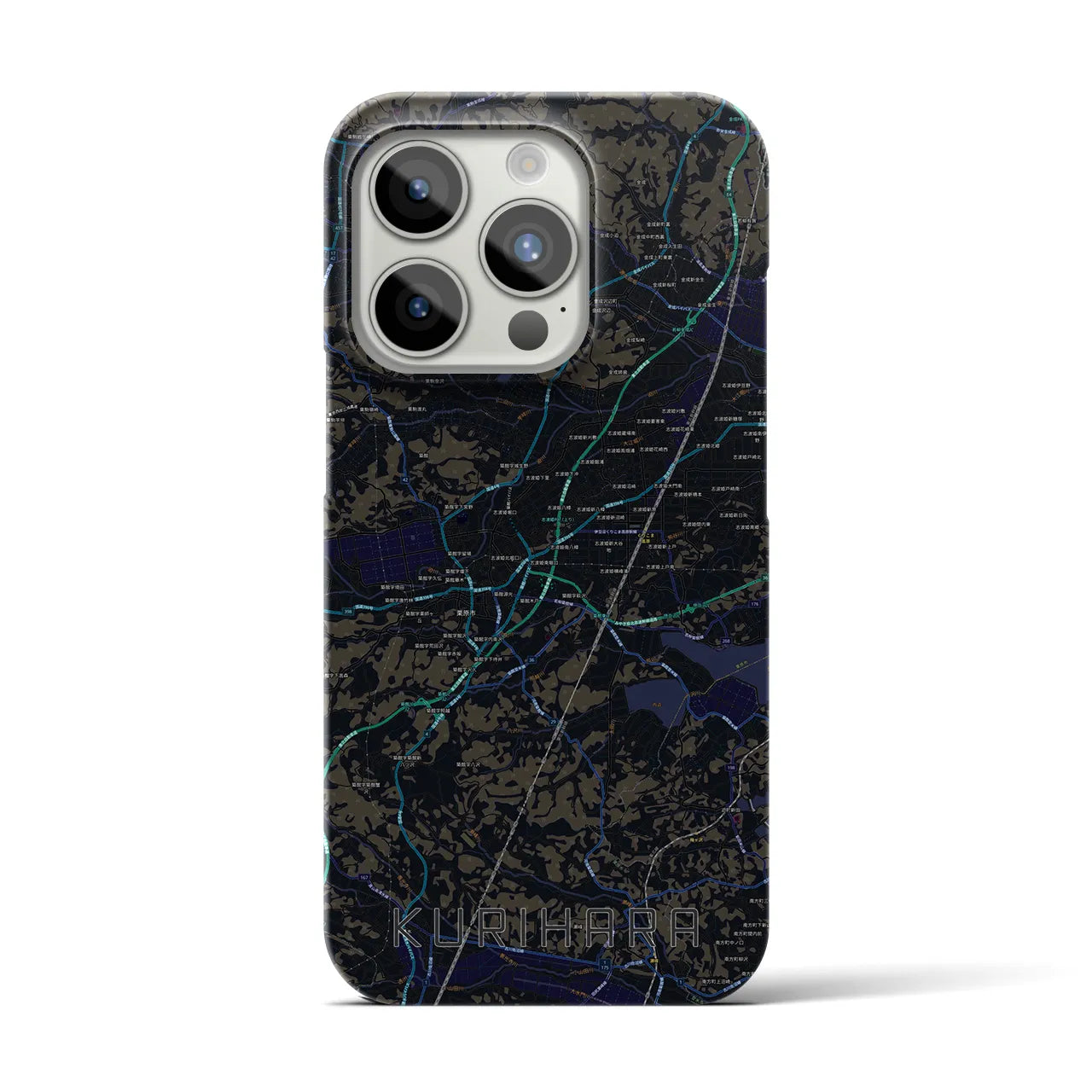 【栗原】地図柄iPhoneケース（バックカバータイプ・ブラック）iPhone 15 Pro 用