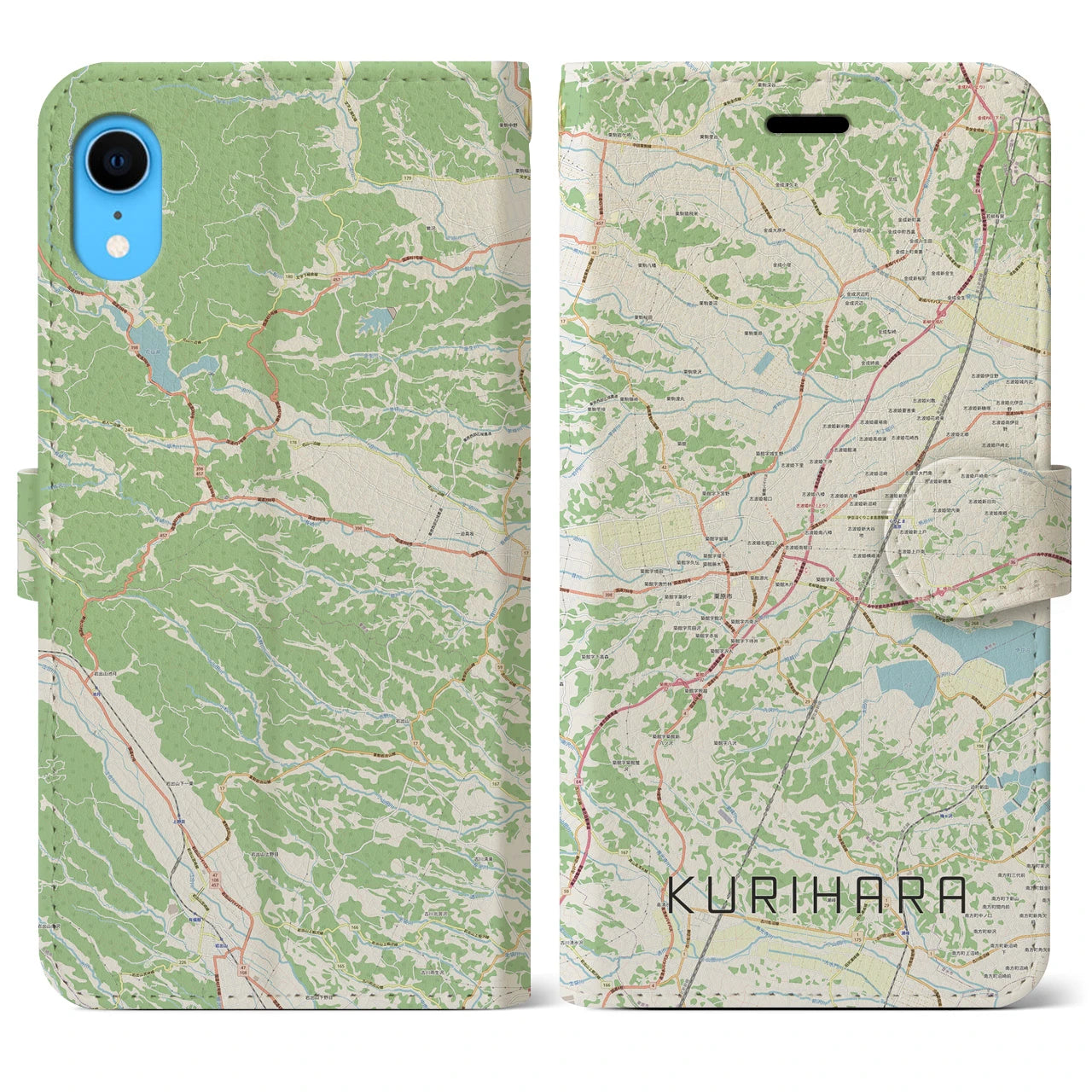 【栗原】地図柄iPhoneケース（手帳両面タイプ・ナチュラル）iPhone XR 用
