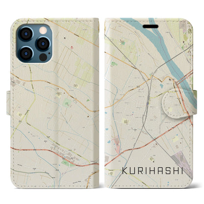 【栗橋（埼玉県）】地図柄iPhoneケース（手帳タイプ）ナチュラル・iPhone 12 / 12 Pro 用