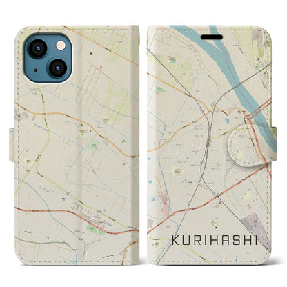【栗橋（埼玉県）】地図柄iPhoneケース（手帳タイプ）ナチュラル・iPhone 13 用