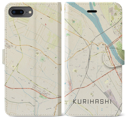 【栗橋（埼玉県）】地図柄iPhoneケース（手帳タイプ）ナチュラル・iPhone 8Plus /7Plus / 6sPlus / 6Plus 用