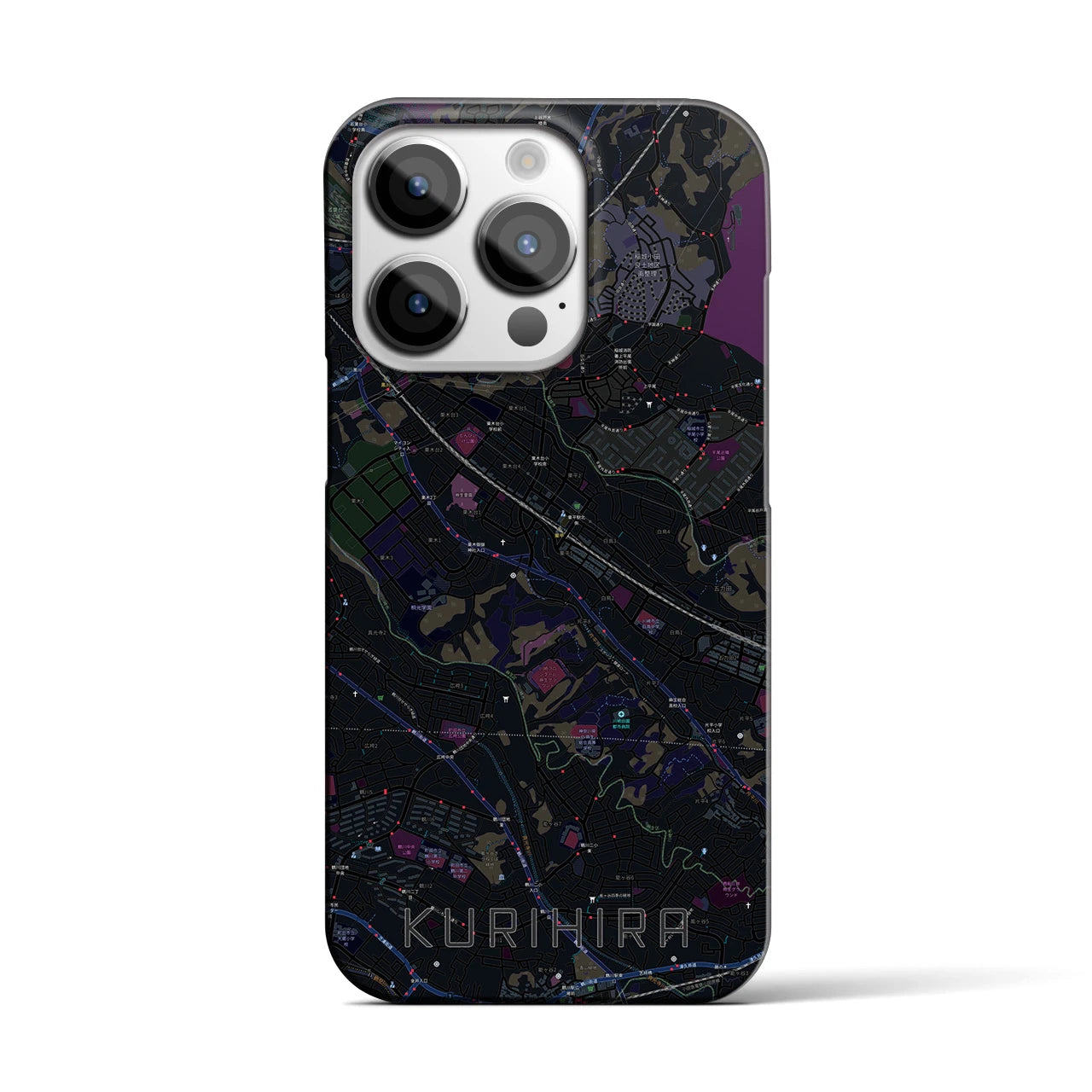 【栗平】地図柄iPhoneケース（バックカバータイプ・ブラック）iPhone 14 Pro 用