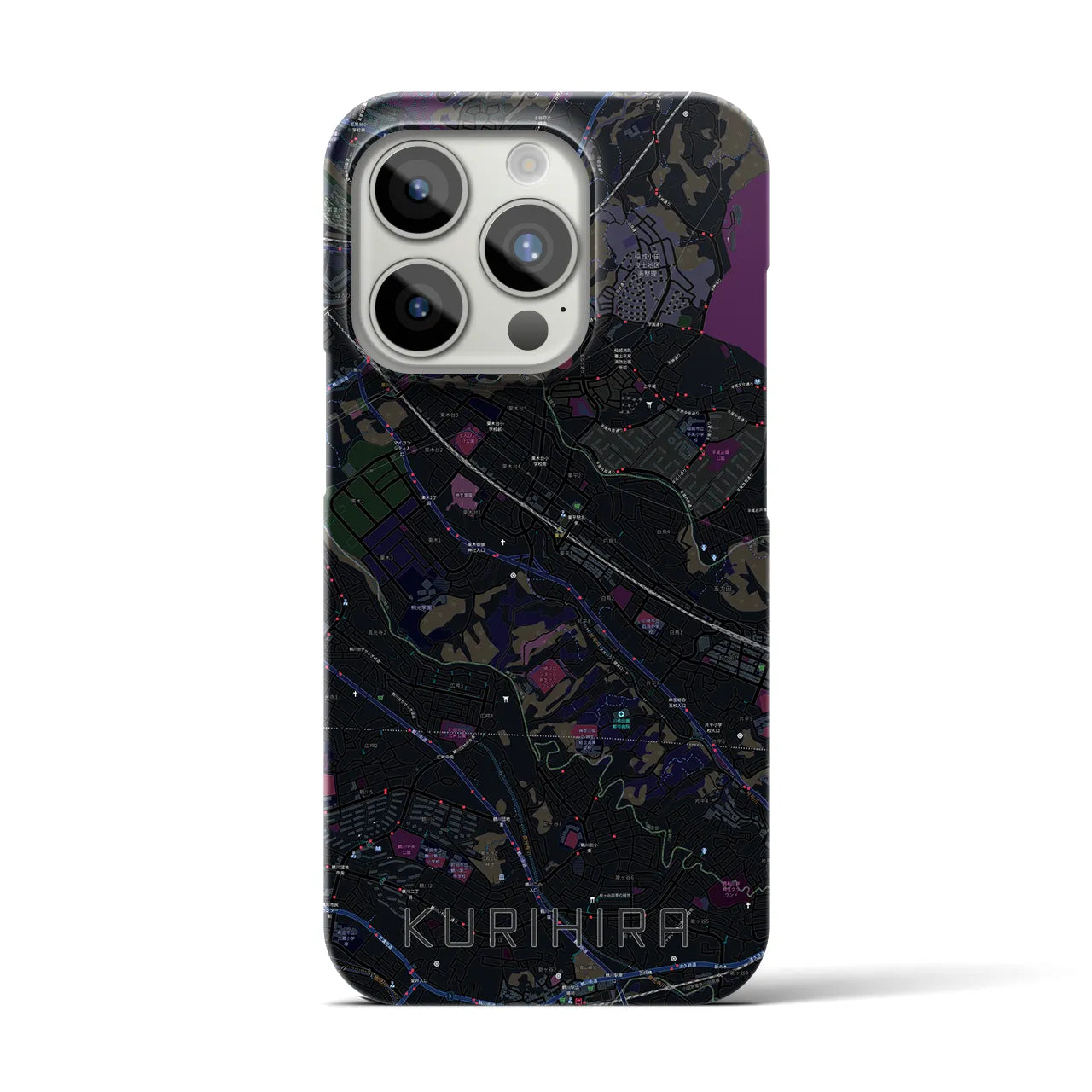 【栗平】地図柄iPhoneケース（バックカバータイプ・ブラック）iPhone 15 Pro 用