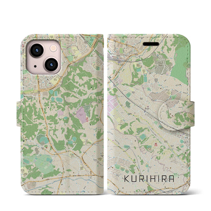 【栗平（神奈川県）】地図柄iPhoneケース（手帳タイプ）ナチュラル・iPhone 13 mini 用