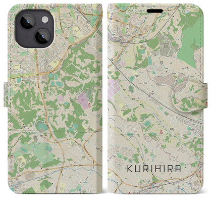 【栗平（神奈川県）】地図柄iPhoneケース（手帳タイプ）ナチュラル・iPhone 14 Plus 用