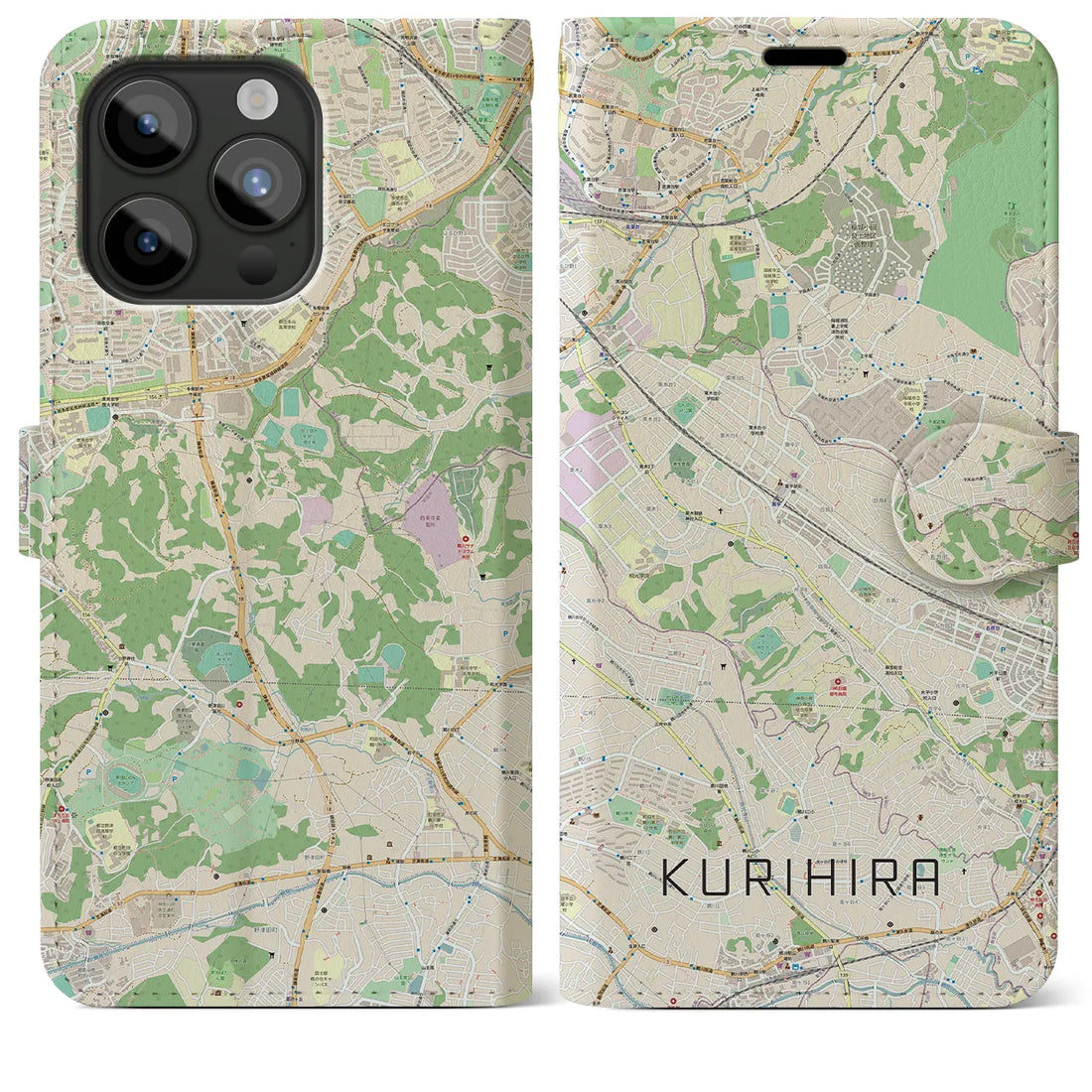 【栗平】地図柄iPhoneケース（手帳両面タイプ・ナチュラル）iPhone 15 Pro Max 用