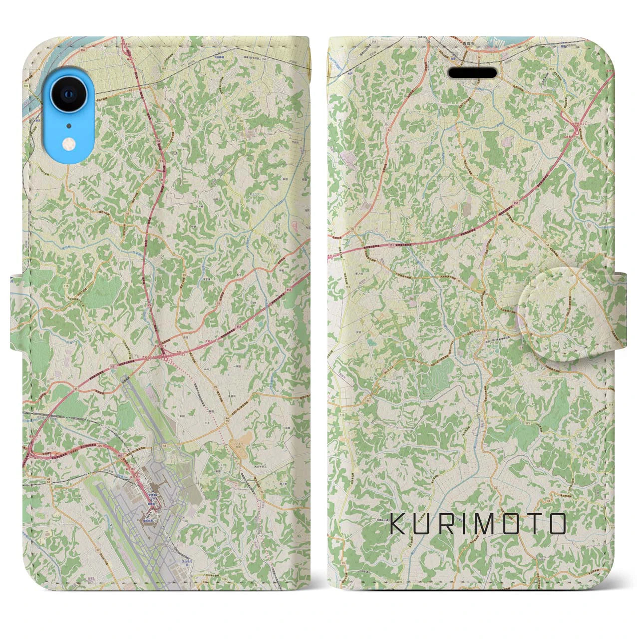 【栗源】地図柄iPhoneケース（手帳両面タイプ・ナチュラル）iPhone XR 用